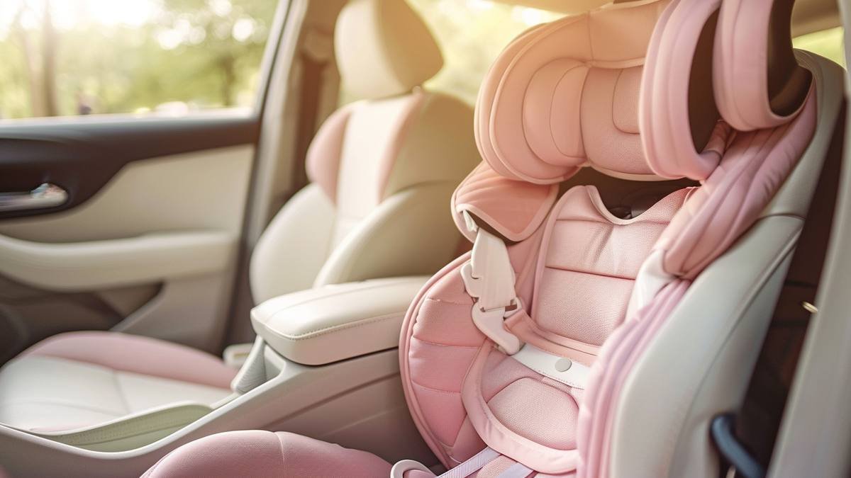 Siège auto pour enfant installé dos à la route dans un véhicule familial