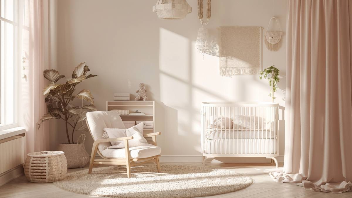 Lit parapluie installé dans une chambre lumineuse pour bébé
