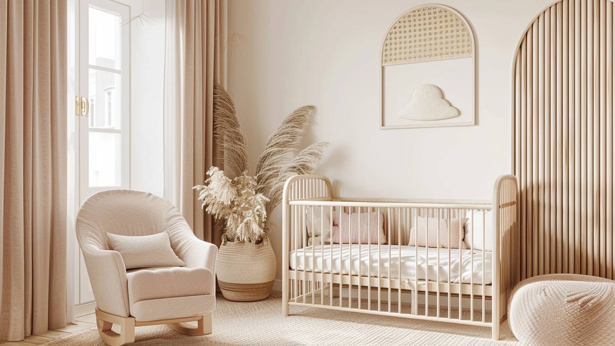 Bébé assis dans une chaise haute moderne pendant le repas familial