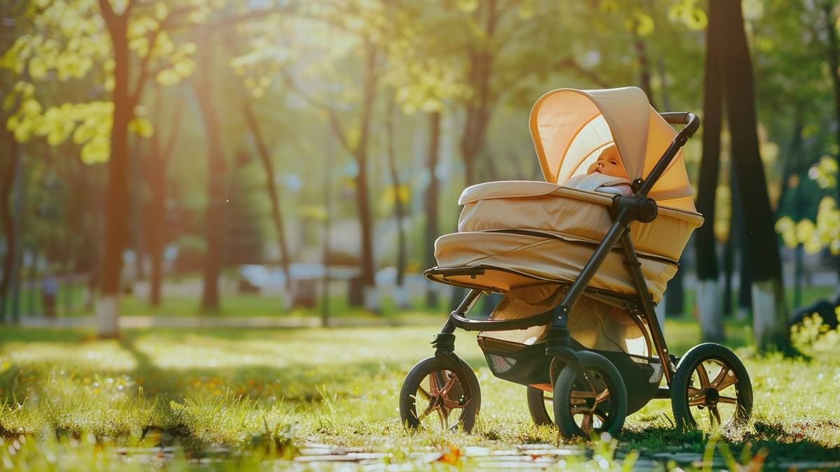 Poussette tout-terrain sur un sentier de randonnée en pleine nature