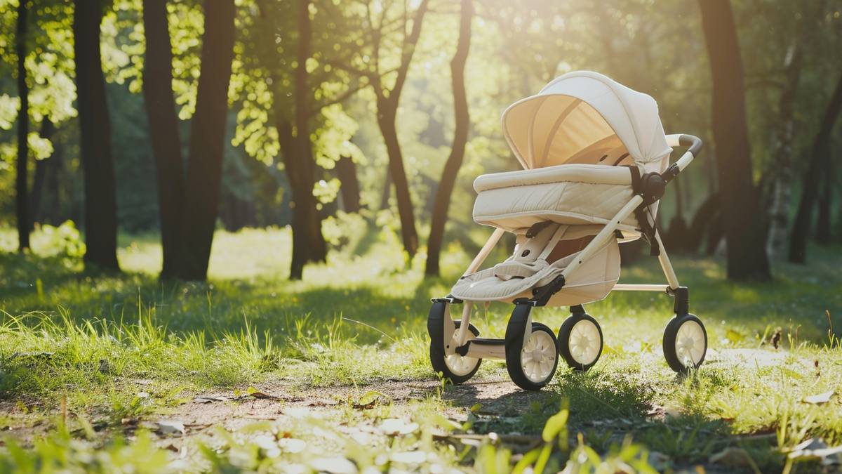 Poussette italienne élégante dans une rue pavée européenne