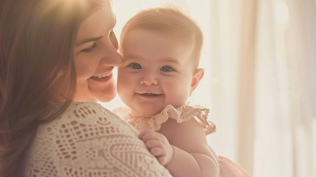 Vêtements pour bébé en coton pliés sur une table en bois clair